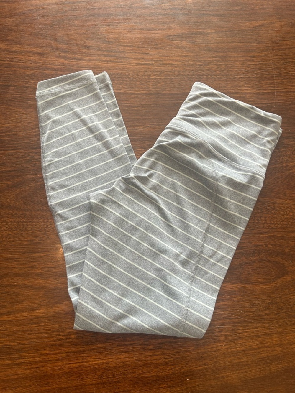 Athleta Light Gray & White Striped Leggings